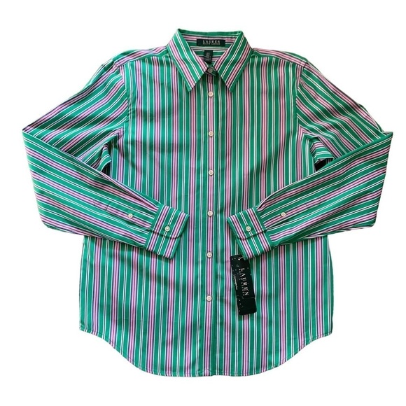 Lauren Ralph Lauren NWT 100% Cotton Woman’s Button Down Vertical Striped Shirt - Picture 1 of 13